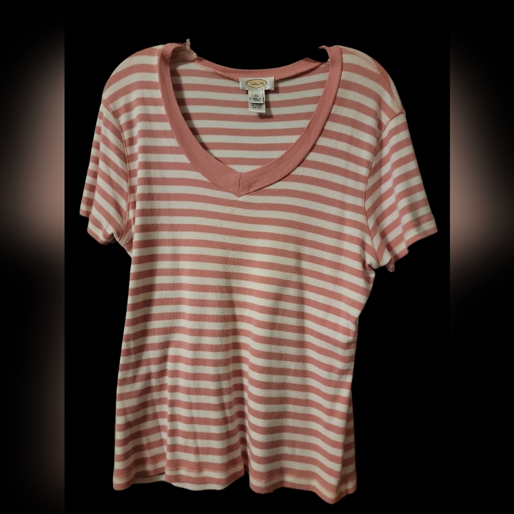 Striped Pink and White V-Neck Women's Top